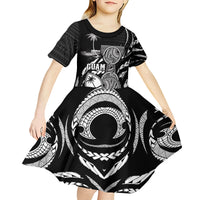 Personalised Guam Liberation Day Kid Short Sleeve Dress Black White Latte Stone Tribal Patterns DT05 - Polynesian Pride