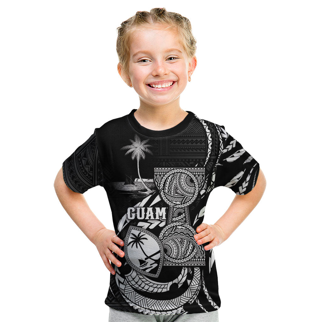 Personalised Guam Liberation Day Kid T Shirt Black White Latte Stone Tribal Patterns DT05 Black - Polynesian Pride