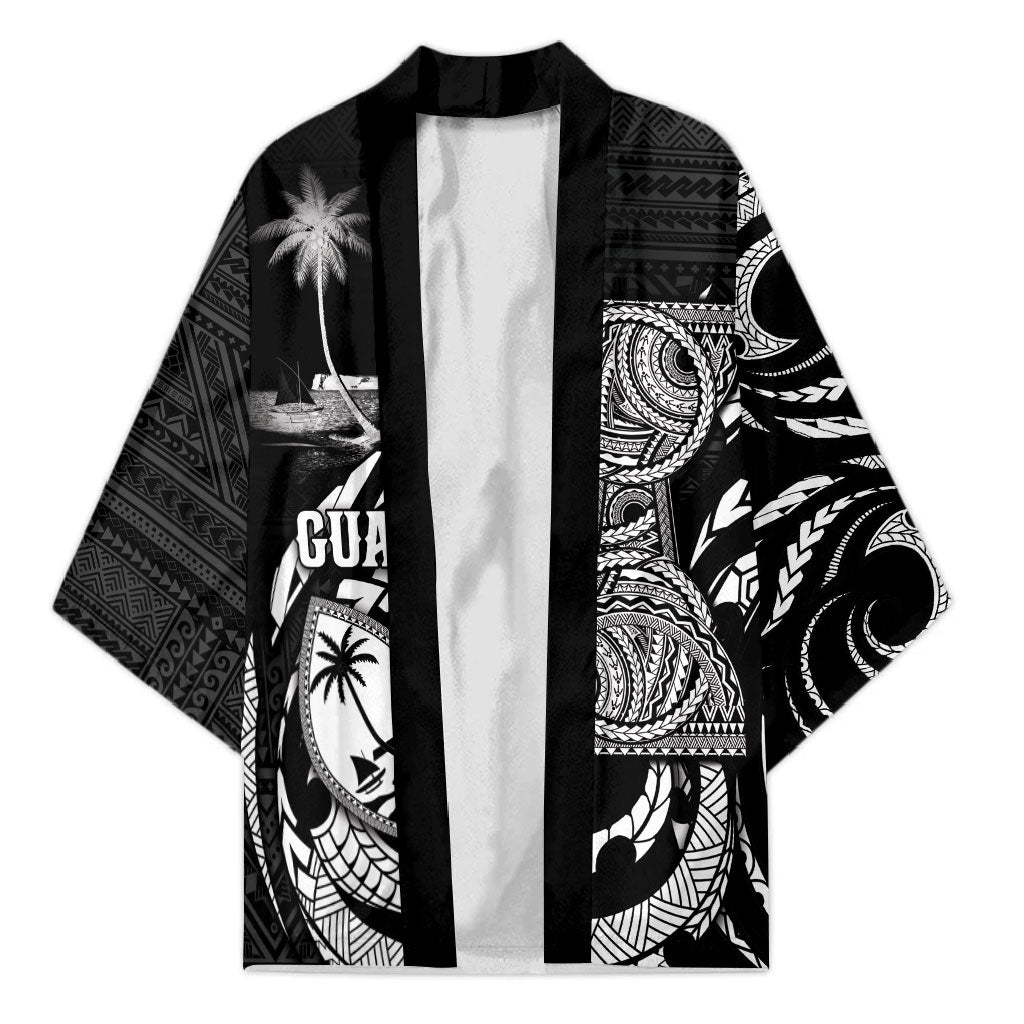 Personalised Guam Liberation Day Kimono Black White Latte Stone Tribal Patterns
