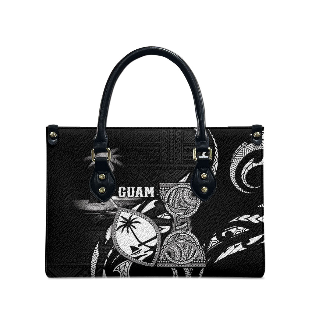 Guam Liberation Day Leather Bag Black White Latte Stone Tribal Patterns