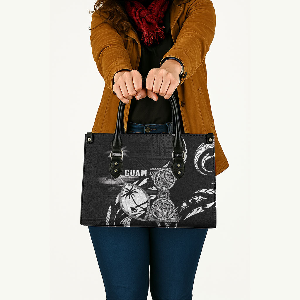 Guam Liberation Day Leather Bag Black White Latte Stone Tribal Patterns