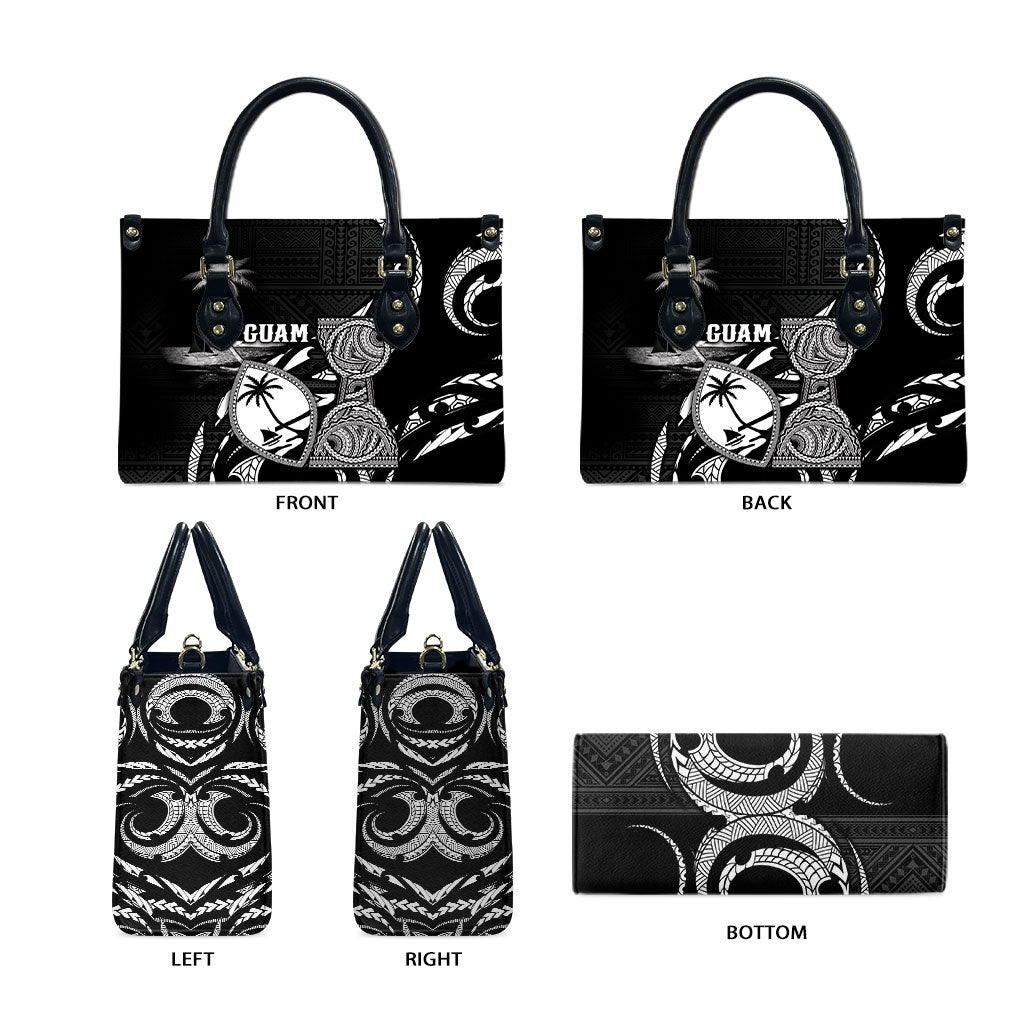 Guam Liberation Day Leather Bag Black White Latte Stone Tribal Patterns