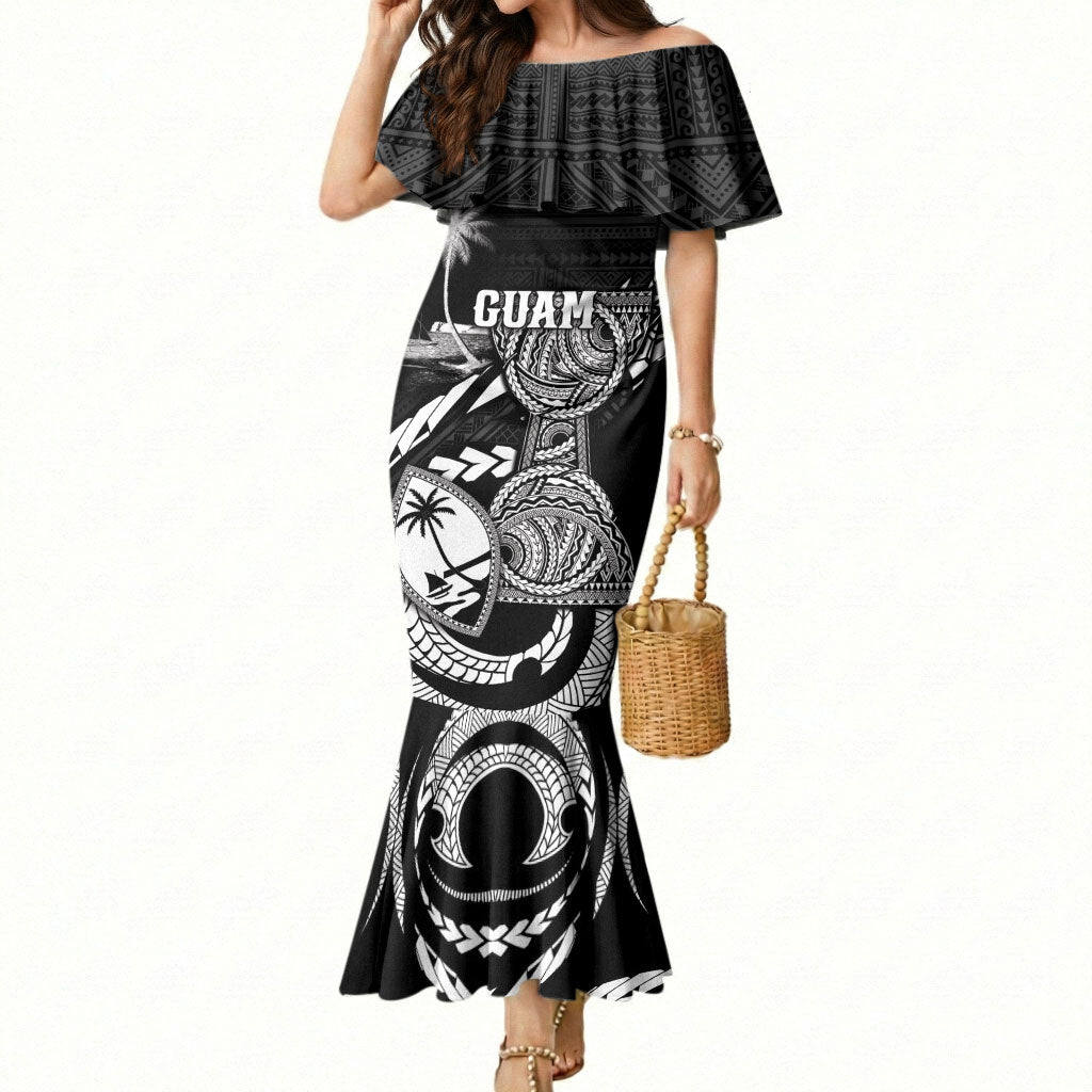 Personalised Guam Liberation Day Mermaid Dress Black White Latte Stone Tribal Patterns DT05 Women Black - Polynesian Pride