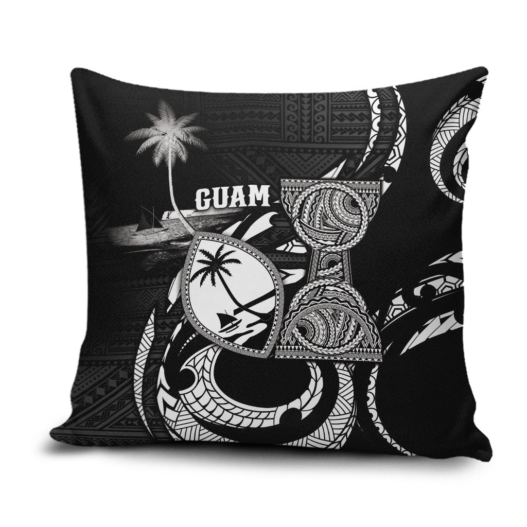 Guam Liberation Day Pillow Cover Black White Latte Stone Tribal Patterns DT05 Black - Polynesian Pride