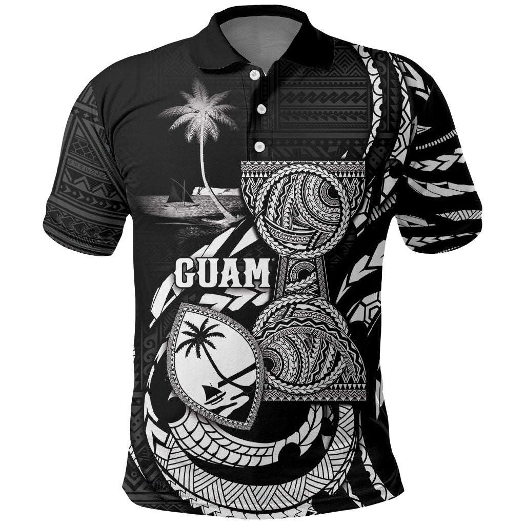 Personalised Guam Liberation Day Polo Shirt Black White Latte Stone Tribal Patterns DT05 Black - Polynesian Pride