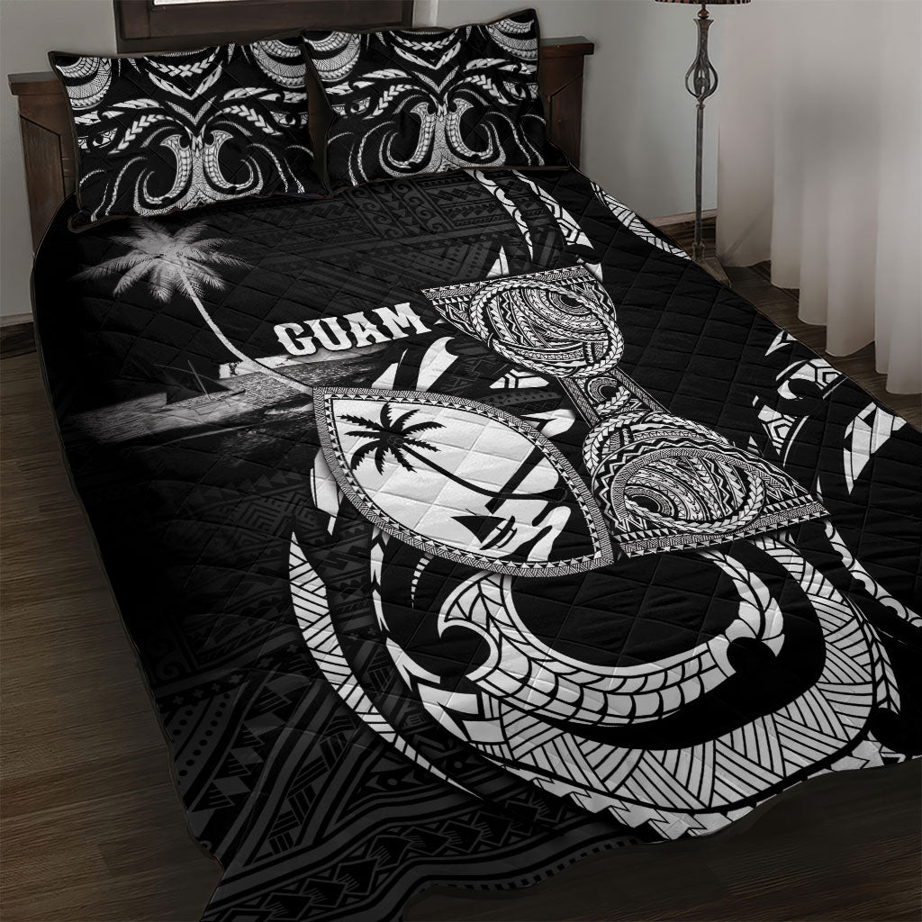 Guam Liberation Day Quilt Bed Set Black White Latte Stone Tribal Patterns