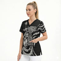 Personalised Guam Liberation Day Scrub Top Black White Latte Stone Tribal Patterns