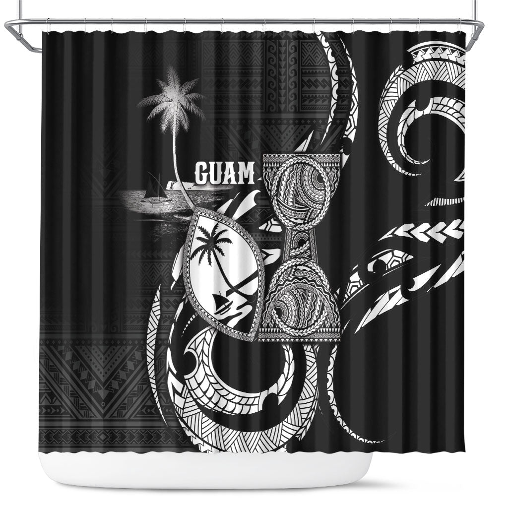 Guam Liberation Day Shower Curtain Black White Latte Stone Tribal Patterns
