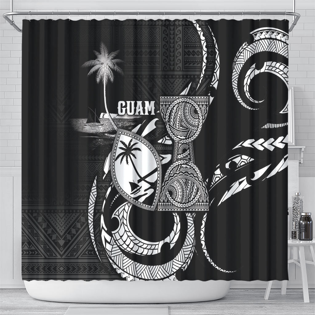 Guam Liberation Day Shower Curtain Black White Latte Stone Tribal Patterns