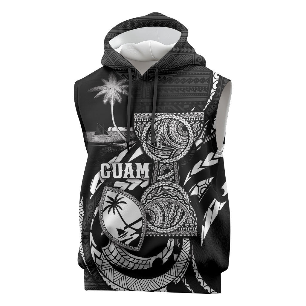 Personalised Guam Liberation Day Sleeveless Hoodie Black White Latte Stone Tribal Patterns DT05 Black - Polynesian Pride