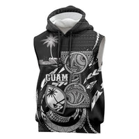 Personalised Guam Liberation Day Sleeveless Hoodie Black White Latte Stone Tribal Patterns DT05 Black - Polynesian Pride