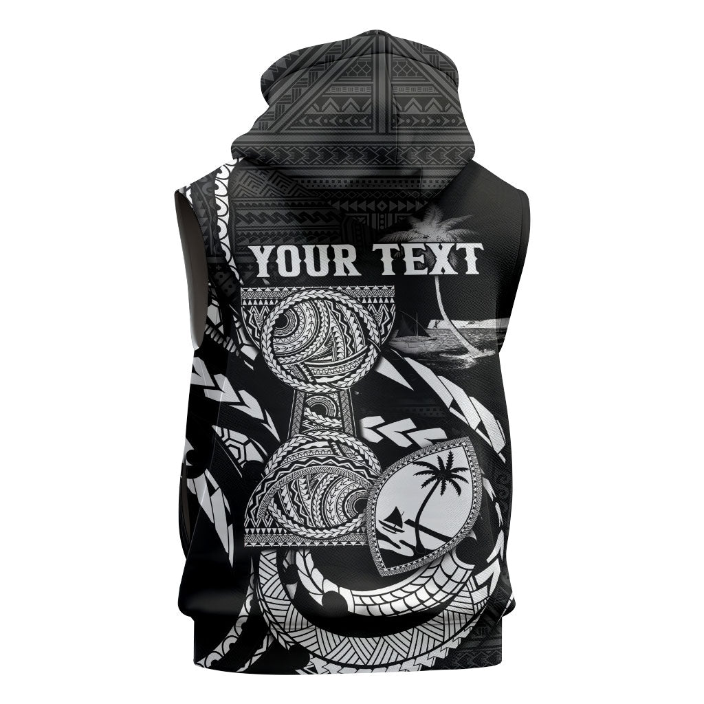 Personalised Guam Liberation Day Sleeveless Hoodie Black White Latte Stone Tribal Patterns DT05 - Polynesian Pride