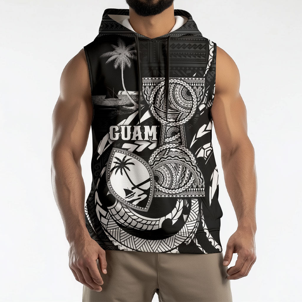 Personalised Guam Liberation Day Sleeveless Hoodie Black White Latte Stone Tribal Patterns DT05 - Polynesian Pride