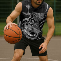 Personalised Guam Liberation Day Sleeveless Hoodie Black White Latte Stone Tribal Patterns DT05 - Polynesian Pride