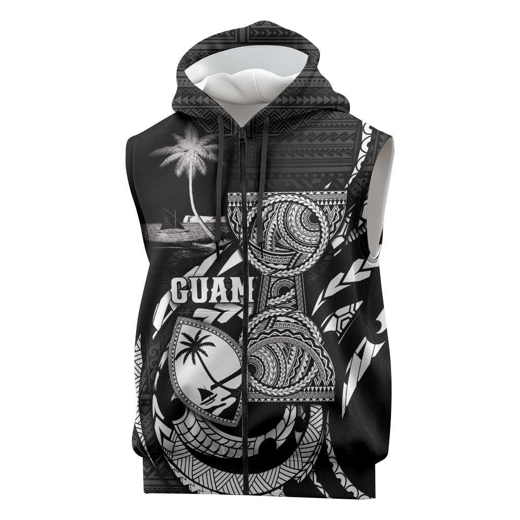 Personalised Guam Liberation Day Sleeveless Zip Hoodie Black White Latte Stone Tribal Patterns DT05 Black - Polynesian Pride