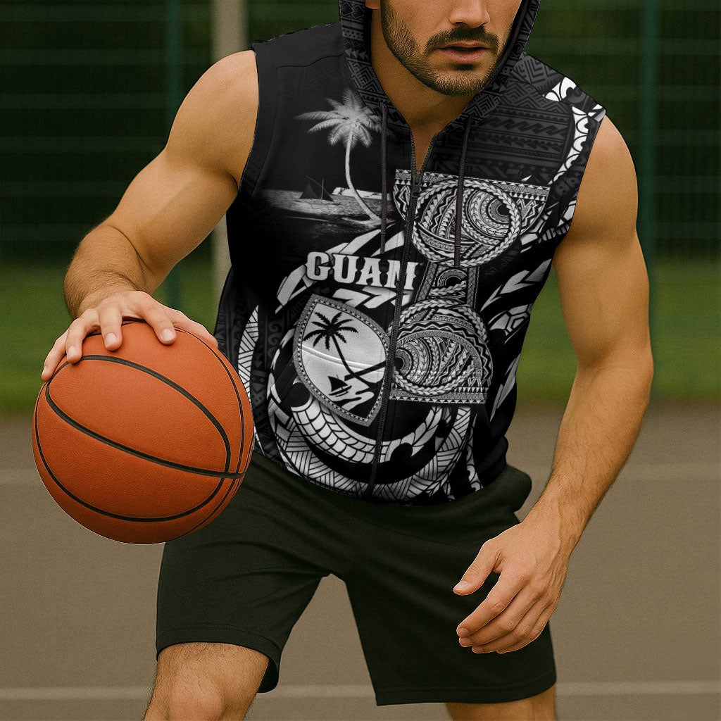Personalised Guam Liberation Day Sleeveless Zip Hoodie Black White Latte Stone Tribal Patterns DT05 - Polynesian Pride
