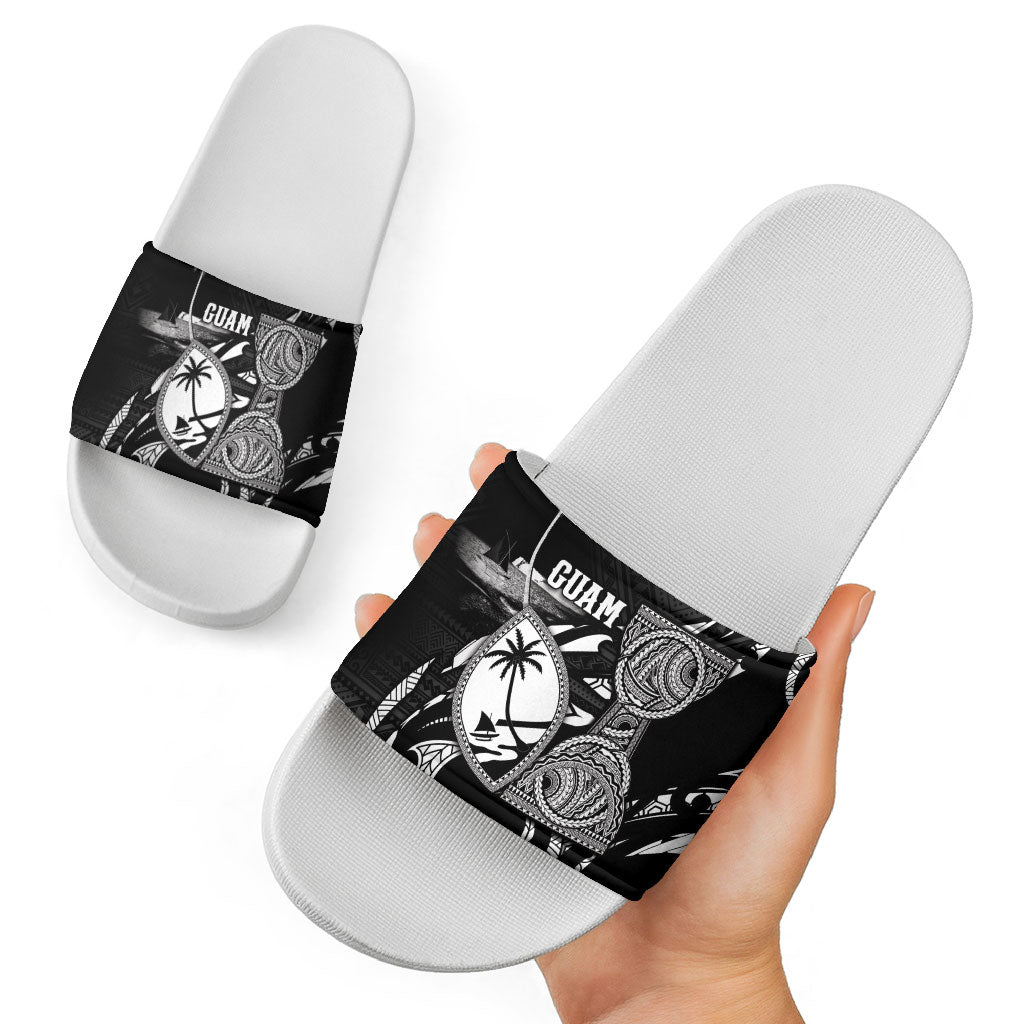 Guam Liberation Day Slide Sandals Black White Latte Stone Tribal Patterns