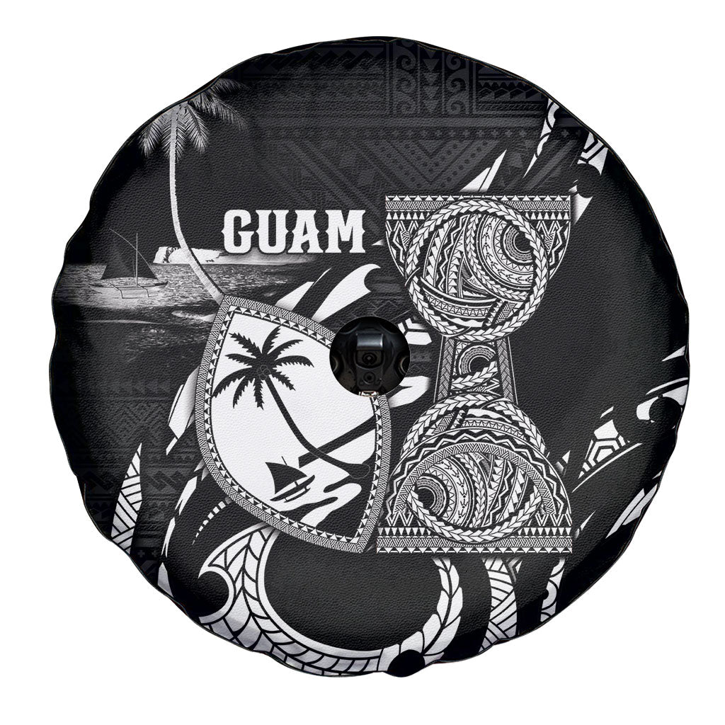 Guam Liberation Day Spare Tire Cover Black White Latte Stone Tribal Patterns