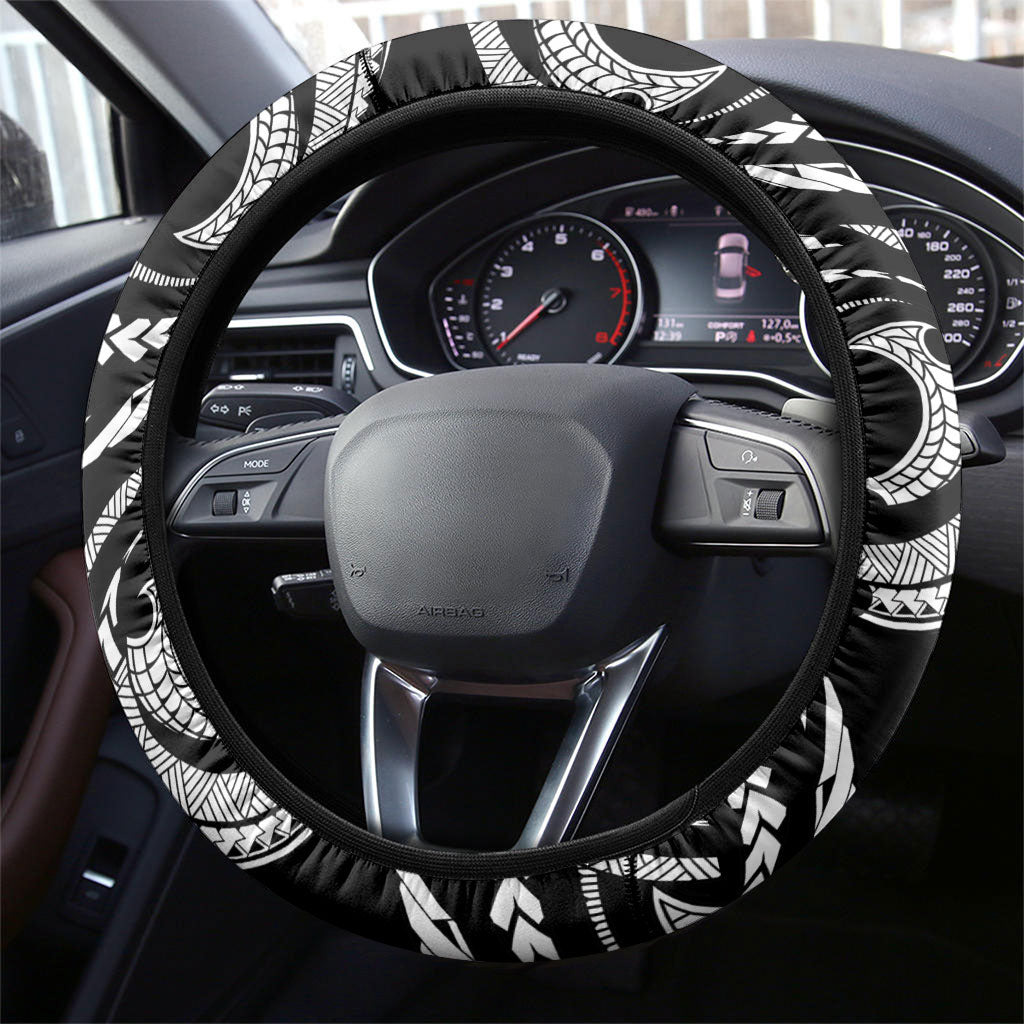 Guam Liberation Day Steering Wheel Cover Black White Latte Stone Tribal Patterns