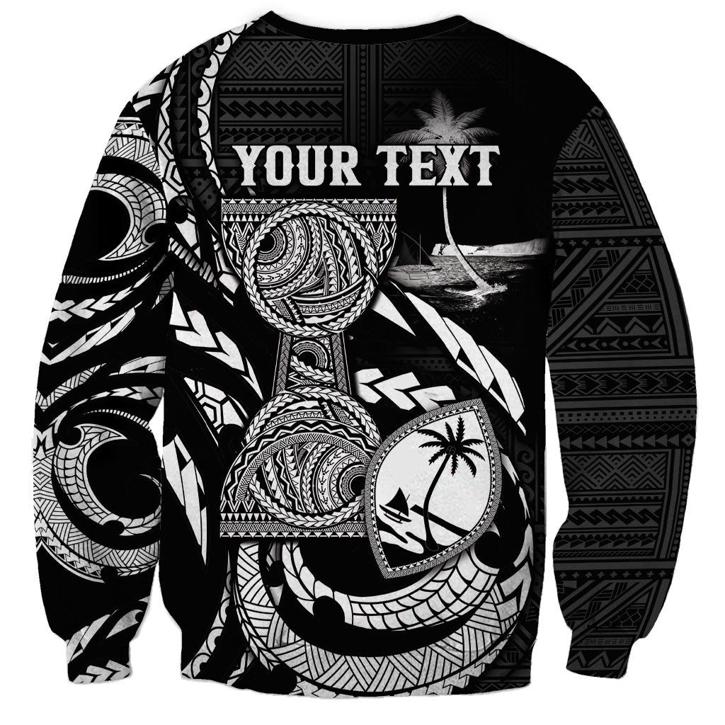 Personalised Guam Liberation Day Sweatshirt Black White Latte Stone Tribal Patterns