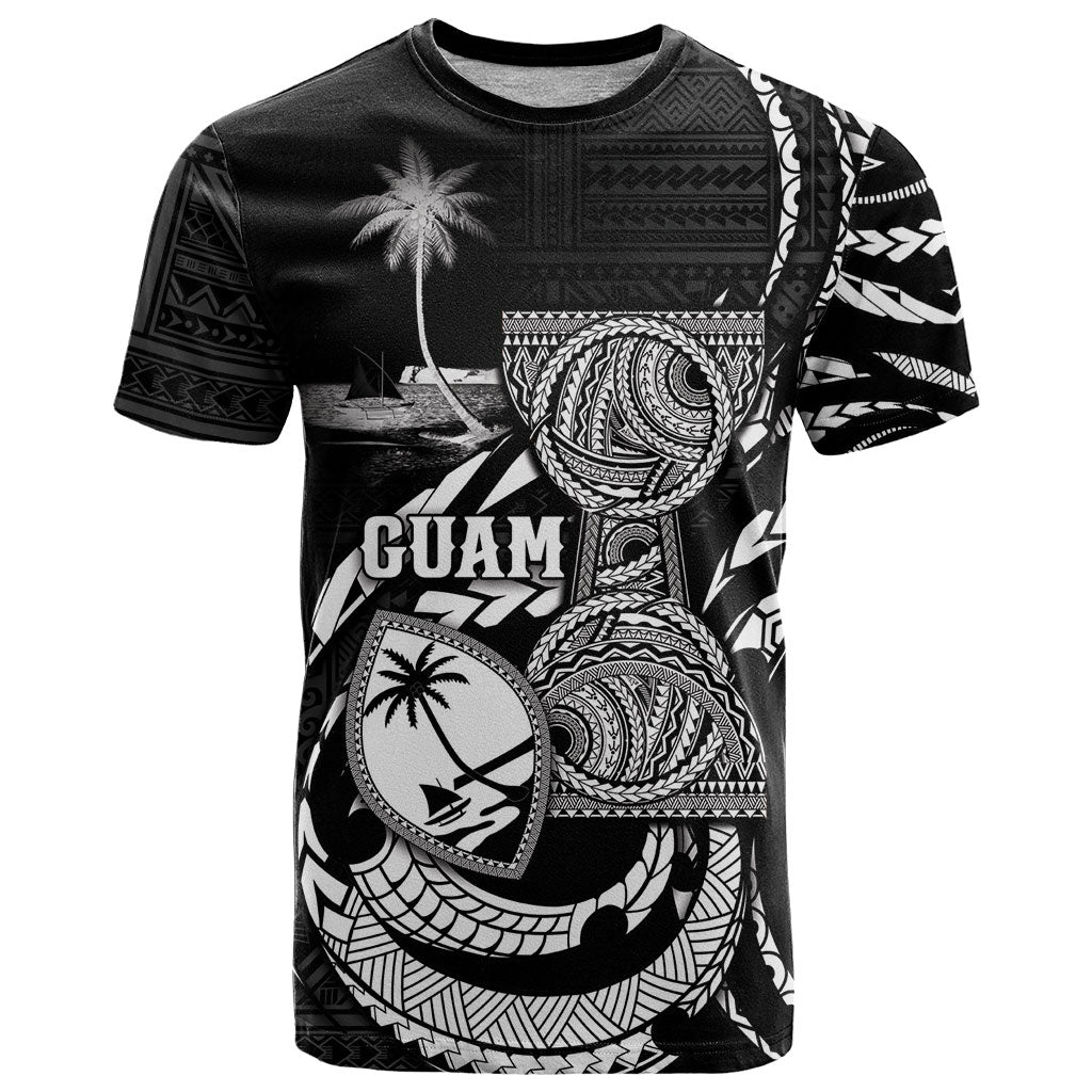 Personalised Guam Liberation Day T Shirt Black White Latte Stone Tribal Patterns DT05 Black - Polynesian Pride