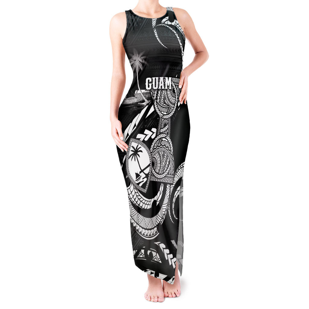 Personalised Guam Liberation Day Tank Maxi Dress Black White Latte Stone Tribal Patterns DT05 Women Black - Polynesian Pride