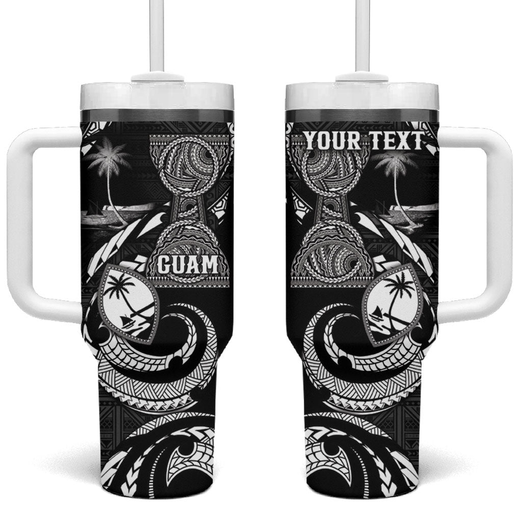 Personalised Guam Liberation Day Tumbler With Handle Black White Latte Stone Tribal Patterns DT05 One Size: 40 oz Black - Polynesian Pride
