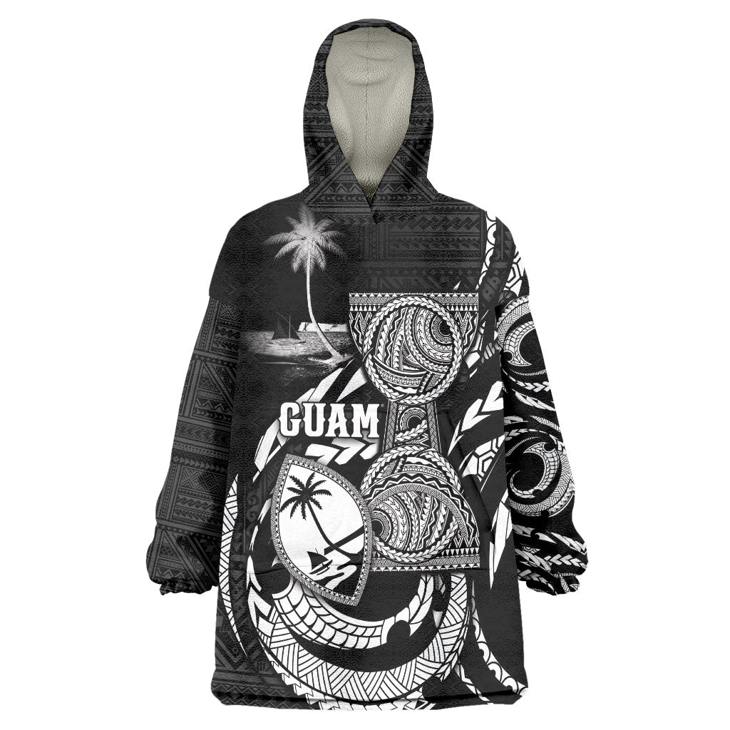 Personalised Guam Liberation Day Wearable Blanket Hoodie Black White Latte Stone Tribal Patterns DT05 One Size Black - Polynesian Pride