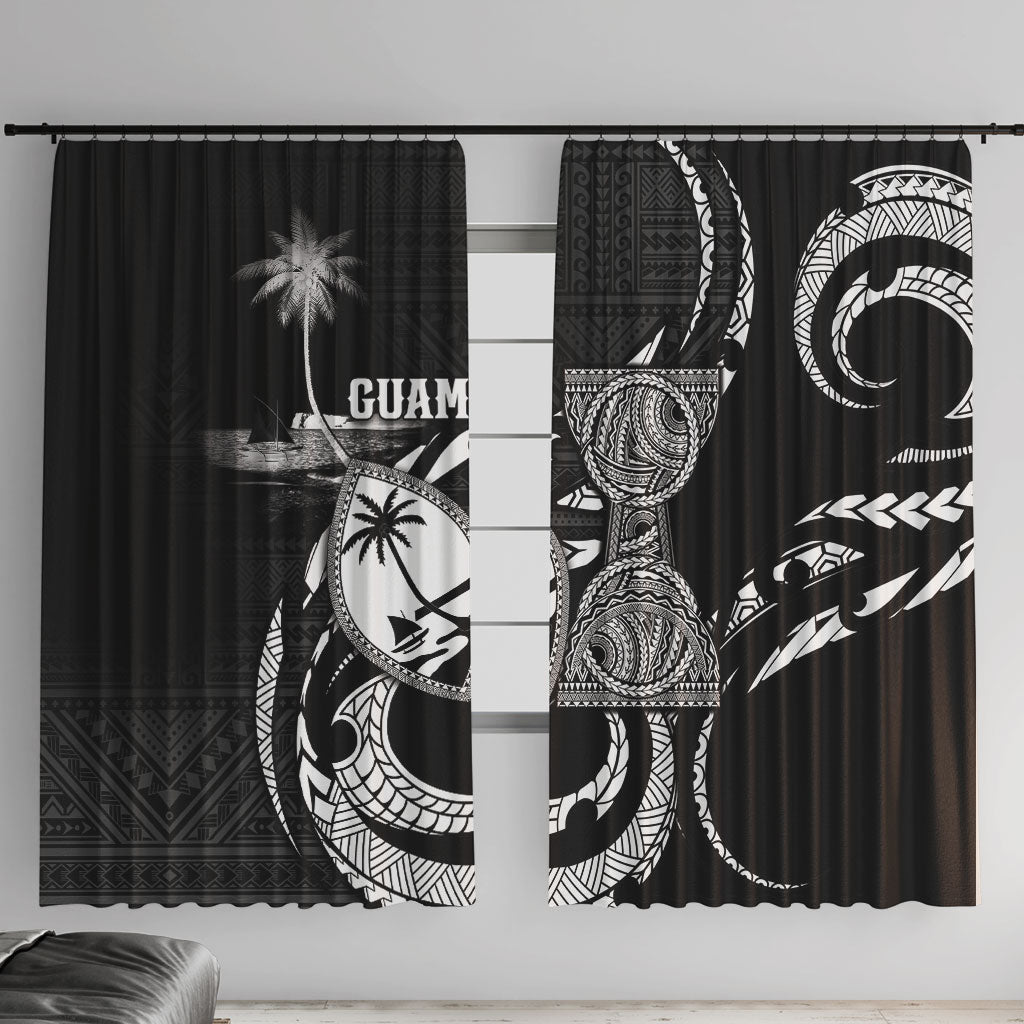 Guam Liberation Day Window Curtain Black White Latte Stone Tribal Patterns DT05 With Hooks Black - Polynesian Pride