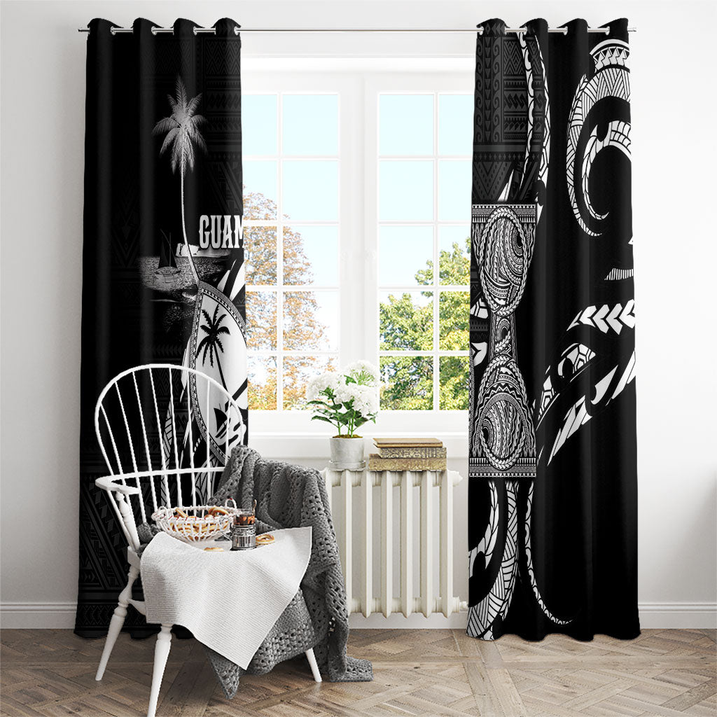 Guam Liberation Day Window Curtain Black White Latte Stone Tribal Patterns