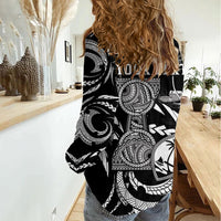 Personalised Guam Liberation Day Women Casual Shirt Black White Latte Stone Tribal Patterns DT05 - Polynesian Pride