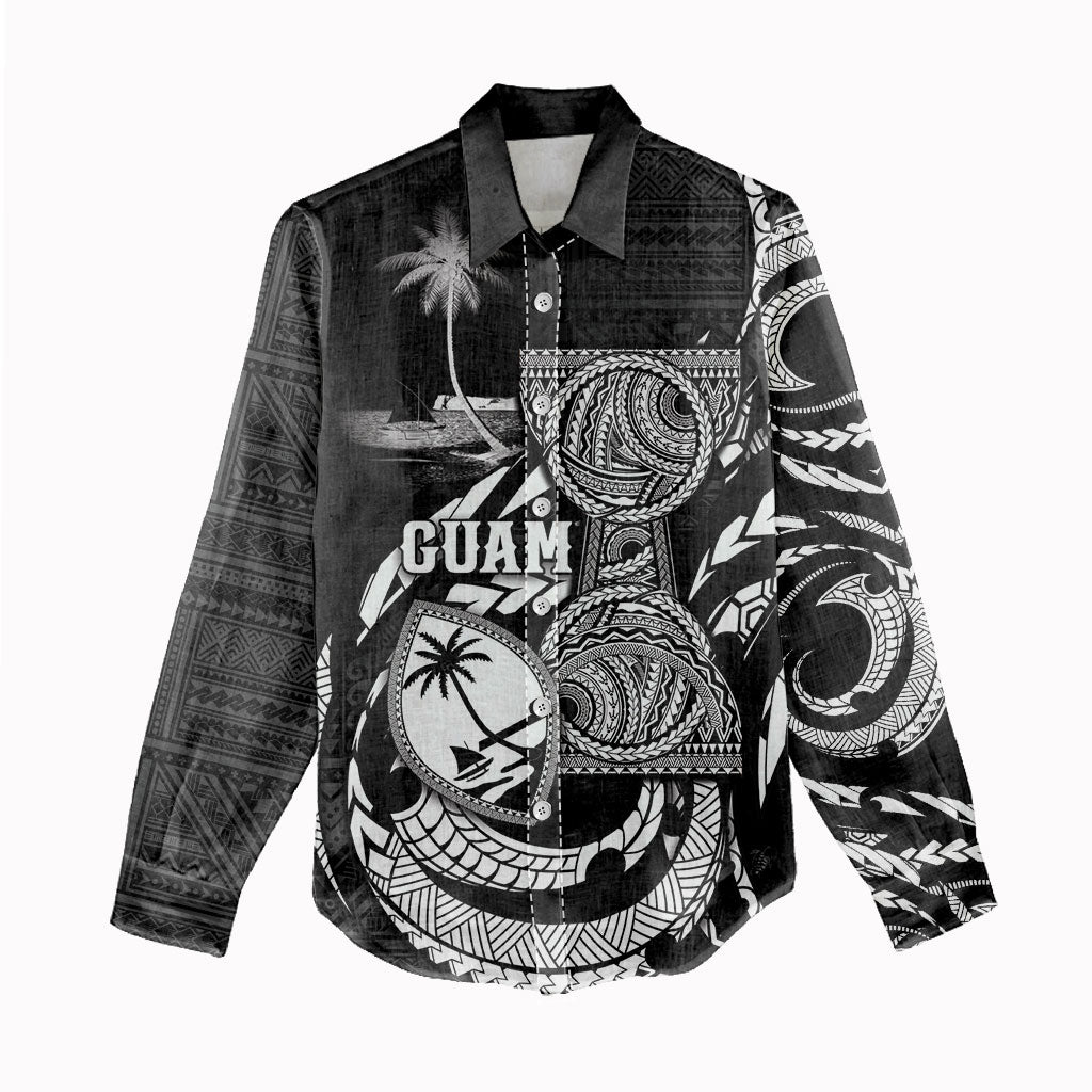 Personalised Guam Liberation Day Women Casual Shirt Black White Latte Stone Tribal Patterns DT05 - Polynesian Pride