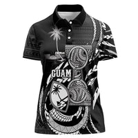 Personalised Guam Liberation Day Women Polo Shirt Black White Latte Stone Tribal Patterns DT05 Female Black - Polynesian Pride