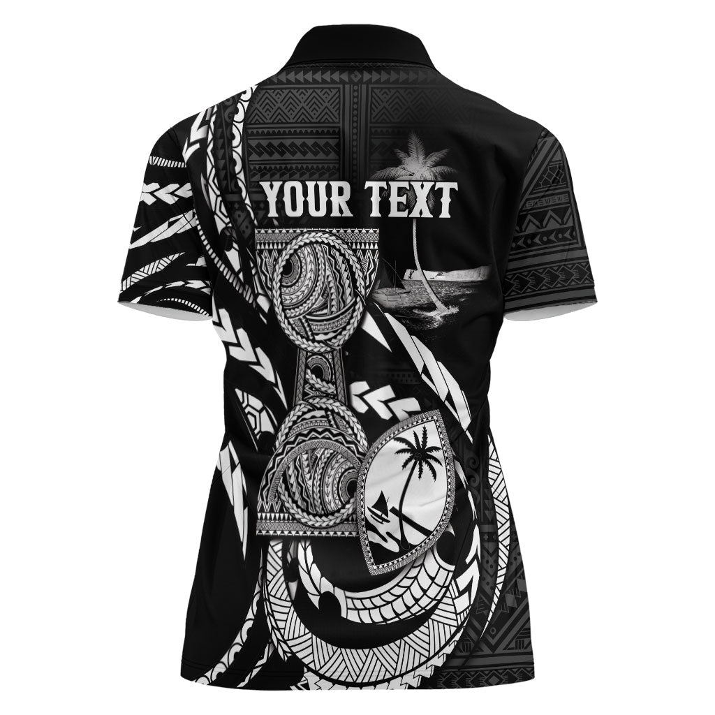 Personalised Guam Liberation Day Women Polo Shirt Black White Latte Stone Tribal Patterns DT05 - Polynesian Pride