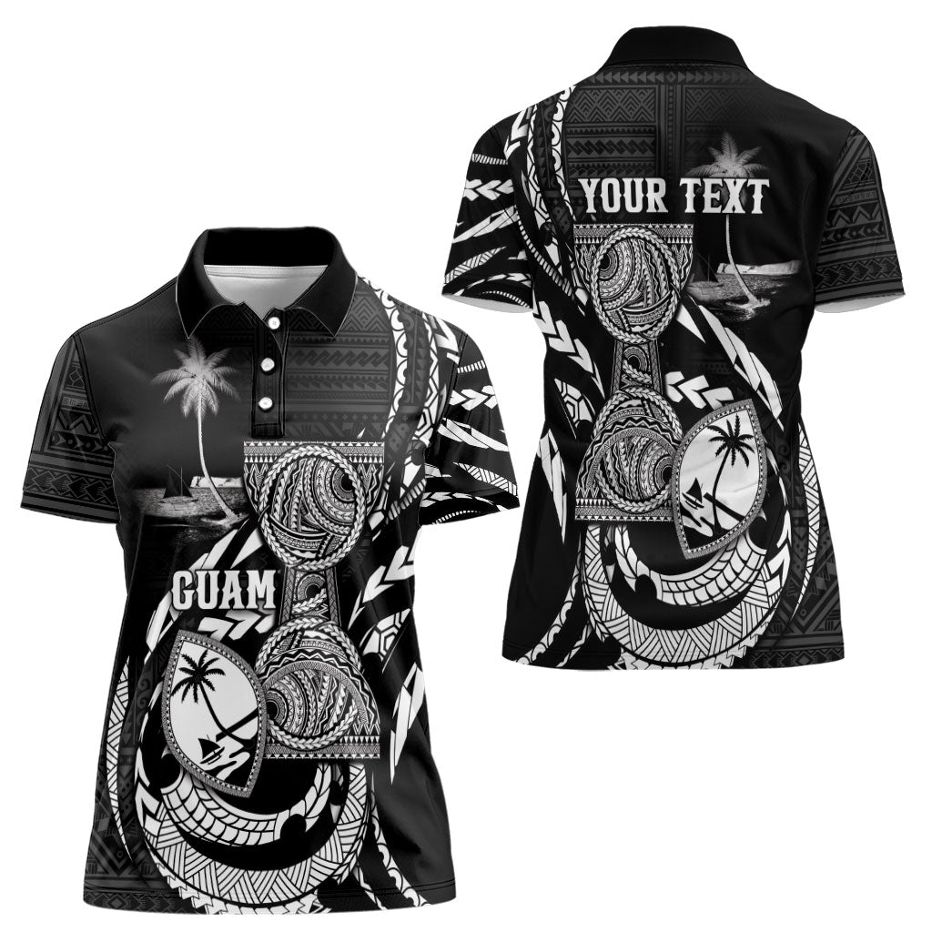 Personalised Guam Liberation Day Women Polo Shirt Black White Latte Stone Tribal Patterns DT05 - Polynesian Pride