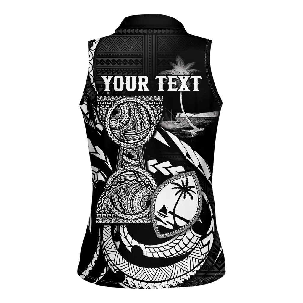 Personalised Guam Liberation Day Women Sleeveless Polo Shirt Black White Latte Stone Tribal Patterns DT05 - Polynesian Pride