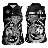 Personalised Guam Liberation Day Women Sleeveless Polo Shirt Black White Latte Stone Tribal Patterns DT05 - Polynesian Pride