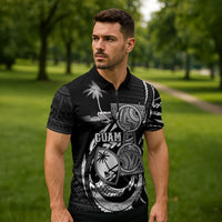 Personalised Guam Liberation Day Zipper Polo Shirt Black White Latte Stone Tribal Patterns DT05 - Polynesian Pride