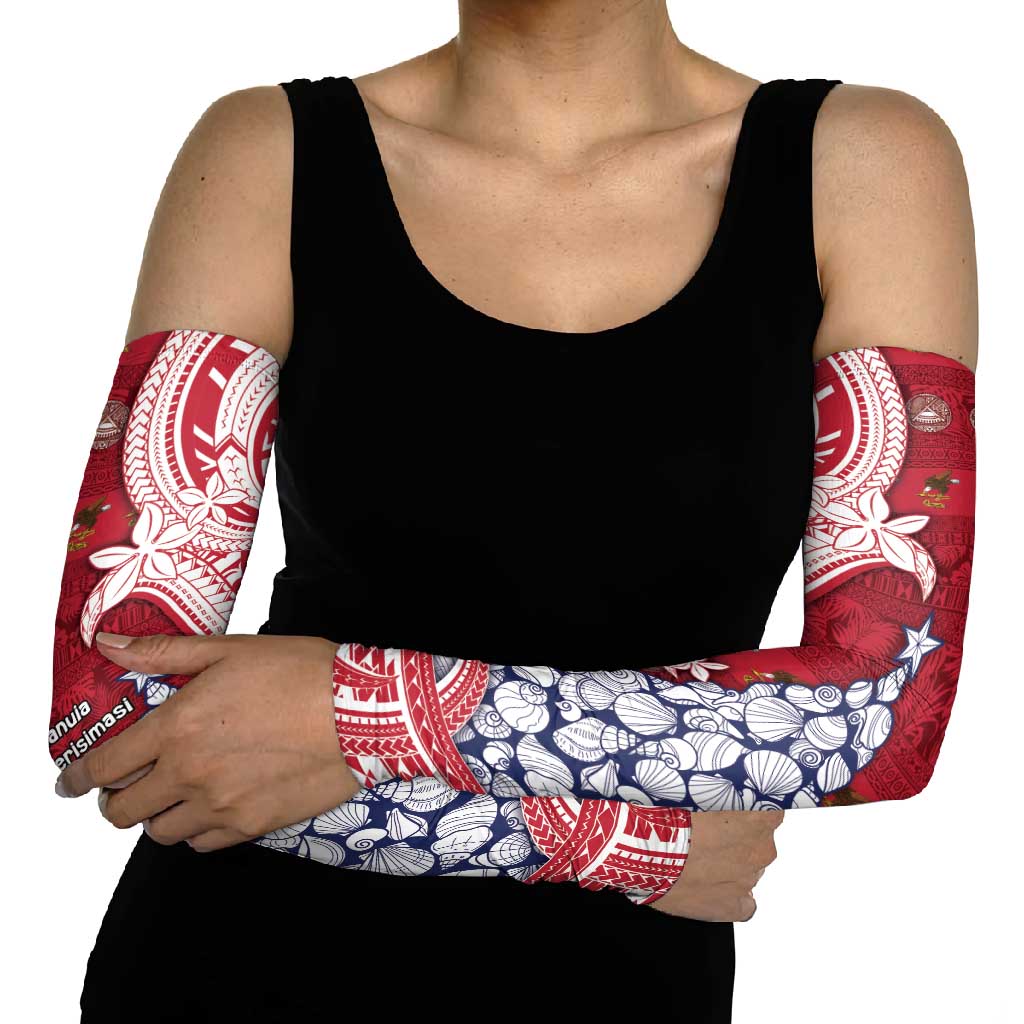 American Samoa Christmas Arm Sleeves Seashell Xmas Tree Tribal Waves - Polynesian Pride