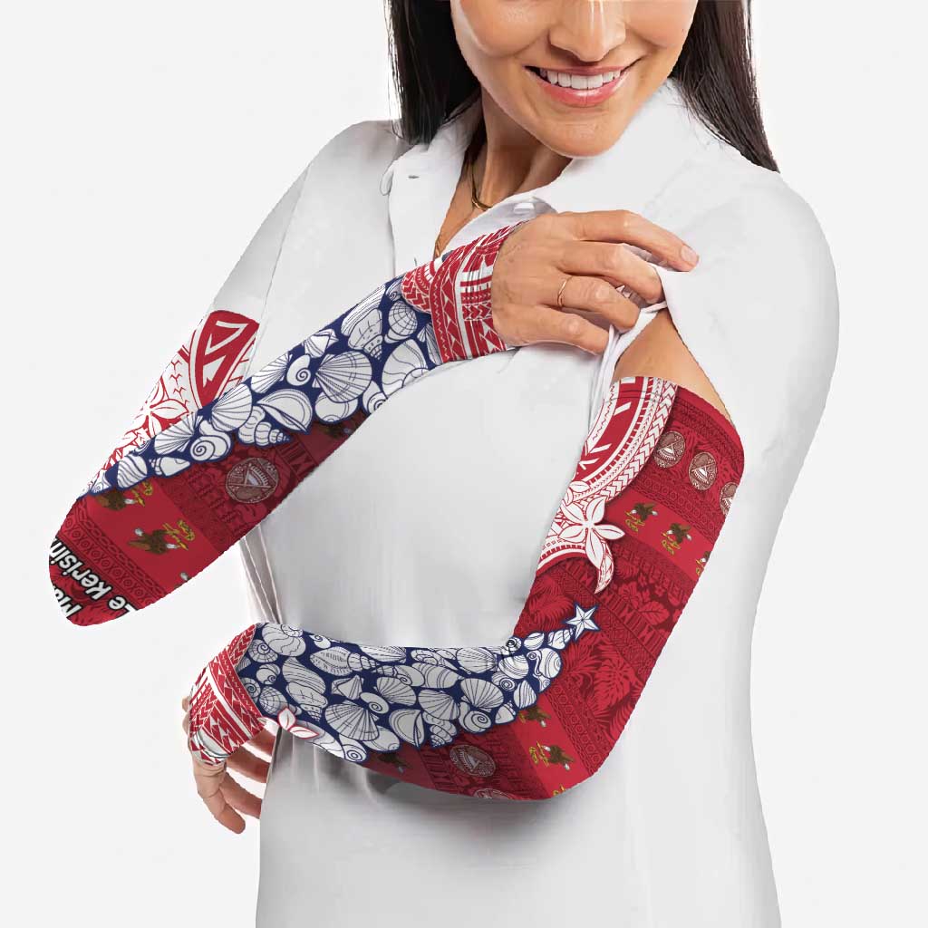 American Samoa Christmas Arm Sleeves Seashell Xmas Tree Tribal Waves - Polynesian Pride