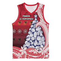 American Samoa Christmas Basketball Jersey Seashell Xmas Tree Tribal Waves DT05 Unisex Red - Polynesian Pride