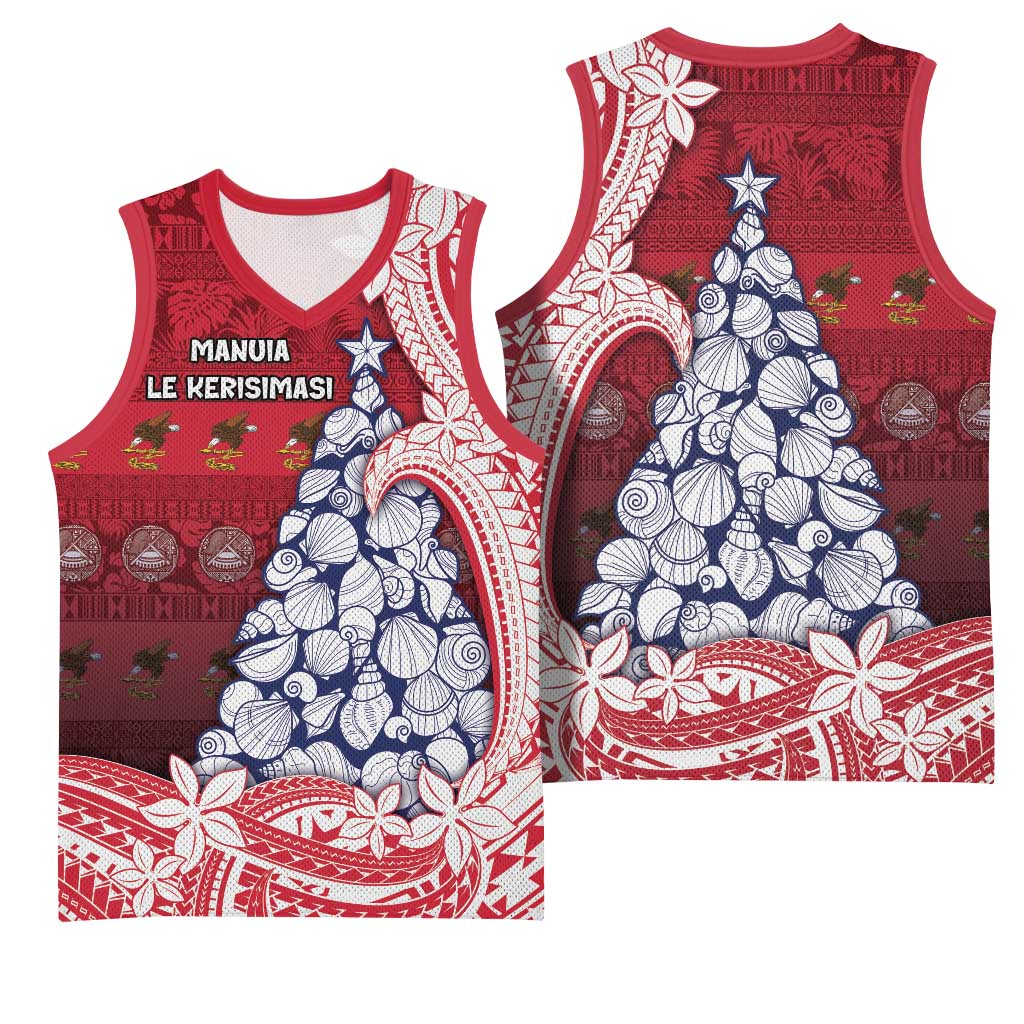 American Samoa Christmas Basketball Jersey Seashell Xmas Tree Tribal Waves DT05 - Polynesian Pride
