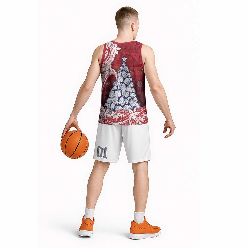 American Samoa Christmas Basketball Jersey Seashell Xmas Tree Tribal Waves DT05 - Polynesian Pride