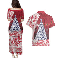 American Samoa Christmas Couples Matching Puletasi and Hawaiian Shirt Seashell Xmas Tree Tribal Waves DT05 - Polynesian Pride