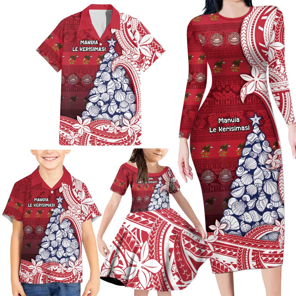 American Samoa Christmas Family Matching Long Sleeve Bodycon Dress and Hawaiian Shirt Seashell Xmas Tree Tribal Waves DT05 - Polynesian Pride