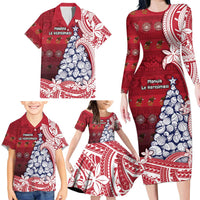 American Samoa Christmas Family Matching Long Sleeve Bodycon Dress and Hawaiian Shirt Seashell Xmas Tree Tribal Waves DT05 - Polynesian Pride