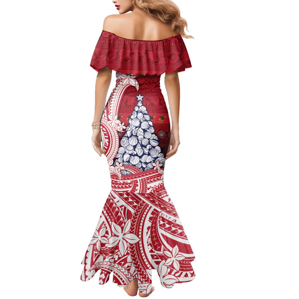 American Samoa Christmas Family Matching Mermaid Dress and Hawaiian Shirt Seashell Xmas Tree Tribal Waves DT05 - Polynesian Pride