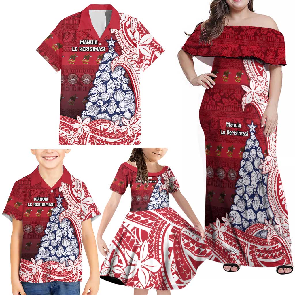 American Samoa Christmas Family Matching Off Shoulder Maxi Dress and Hawaiian Shirt Seashell Xmas Tree Tribal Waves DT05 - Polynesian Pride