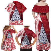 American Samoa Christmas Family Matching Off Shoulder Maxi Dress and Hawaiian Shirt Seashell Xmas Tree Tribal Waves DT05 - Polynesian Pride