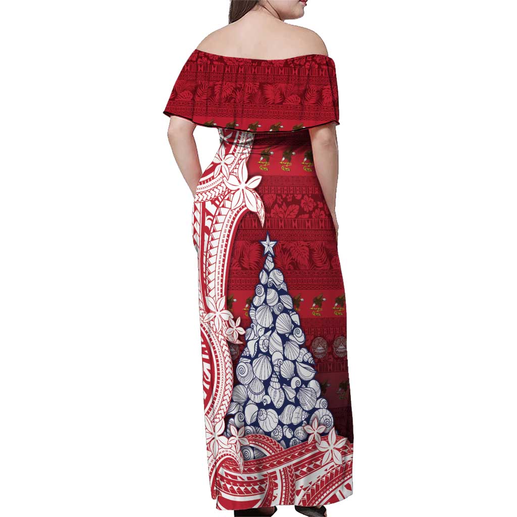 American Samoa Christmas Family Matching Off Shoulder Maxi Dress and Hawaiian Shirt Seashell Xmas Tree Tribal Waves DT05 - Polynesian Pride